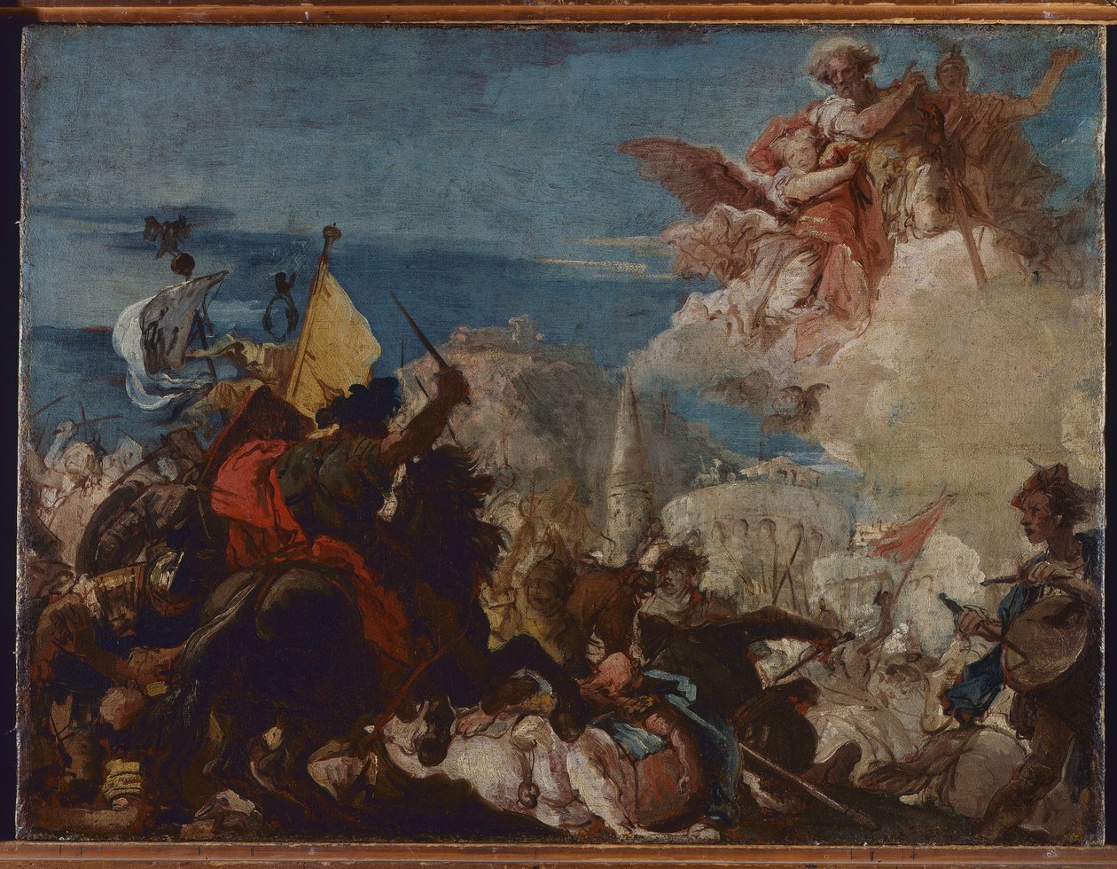 Pyhät Faustinus ja Jovita ilmestyvät puolustamaan Bresciaa Niccolò Piccininon hyökkäyksen alla vuonna 1438 tekijältä Giovanni Domenico Tiepolo
