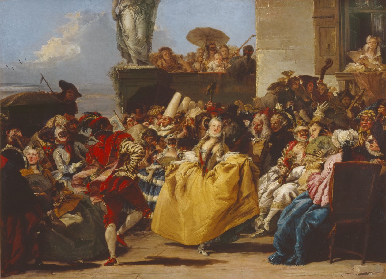 Menuetti tai karnevaalikohtaus (öljy kankaalle) tekijältä Giovanni Domenico Tiepolo
