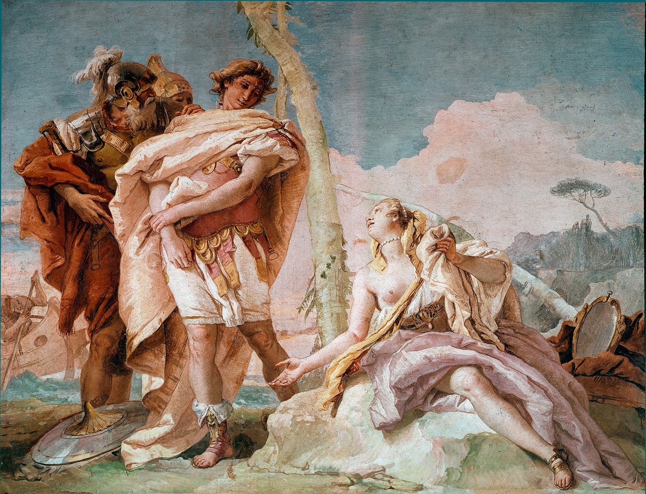 Renaud hylkää Armiden Kuva kohtauksesta Torquato Tasson "La Jerusalem delivree". Fresko Giandomenico Tiepolo (1727-1804) 1757 Su. 220x310 cm Vicenza, Villa Valmarana Italia tekijältä Giovanni Domenico Tiepolo