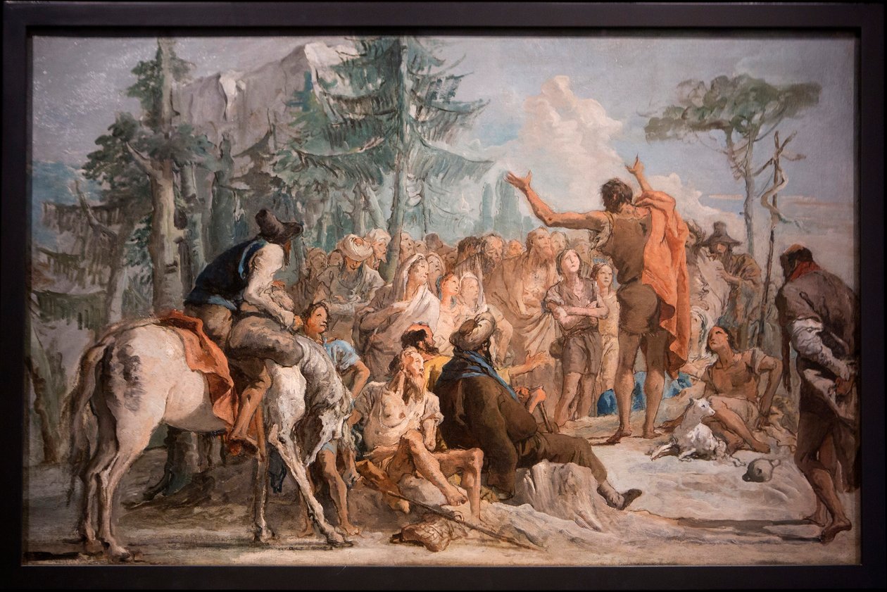 Pyhä Johannes Kastaja saarnaa väkijoukolle tekijältä Giovanni Domenico Tiepolo