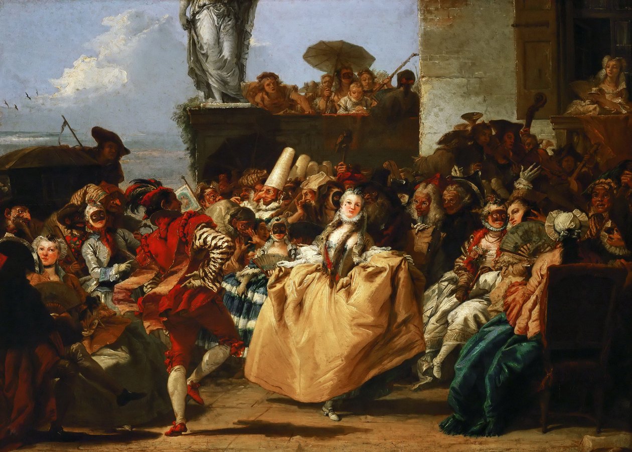Karnevaalikohtaus Menuetti tekijältä Giovanni Domenico Tiepolo