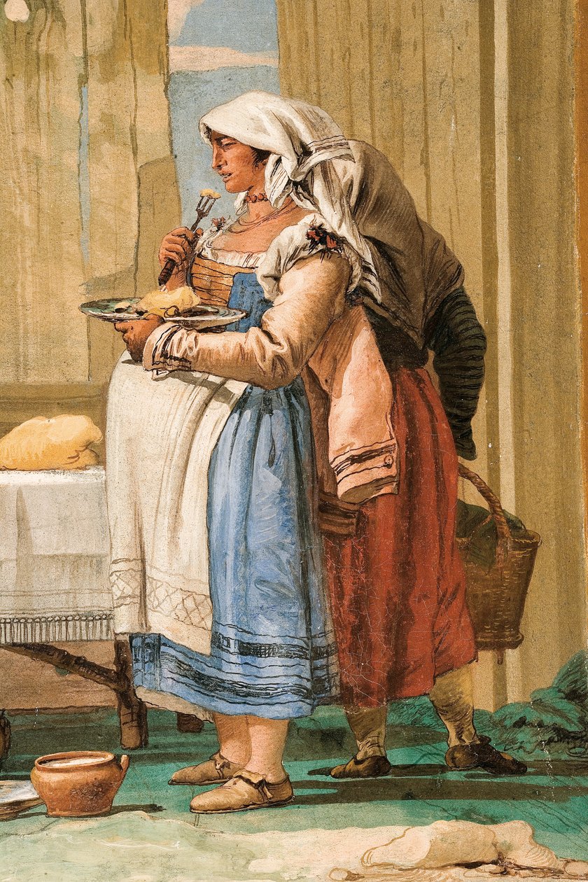 Yksityiskohta talonpoikaperheestä pöydässä, maalaismaisten kohtausten huoneesta, Foresteriassa, 1757 tekijältä Giovanni Domenico Tiepolo