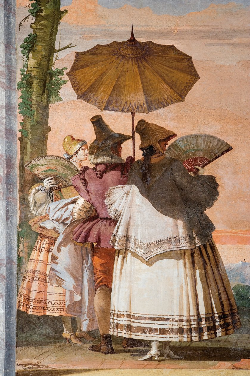 Yksityiskohta Summer Walkista, Gothic Pavilionin huoneesta, Foresteriassa, 1757 tekijältä Giovanni Domenico Tiepolo