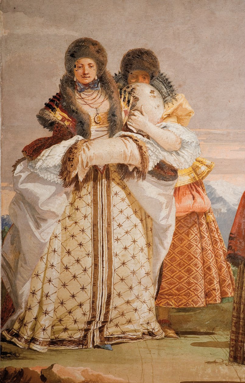 Yksityiskohta Winter Walkista, Gothic Pavilionin huoneesta, Foresteriassa, 1757 tekijältä Giovanni Domenico Tiepolo