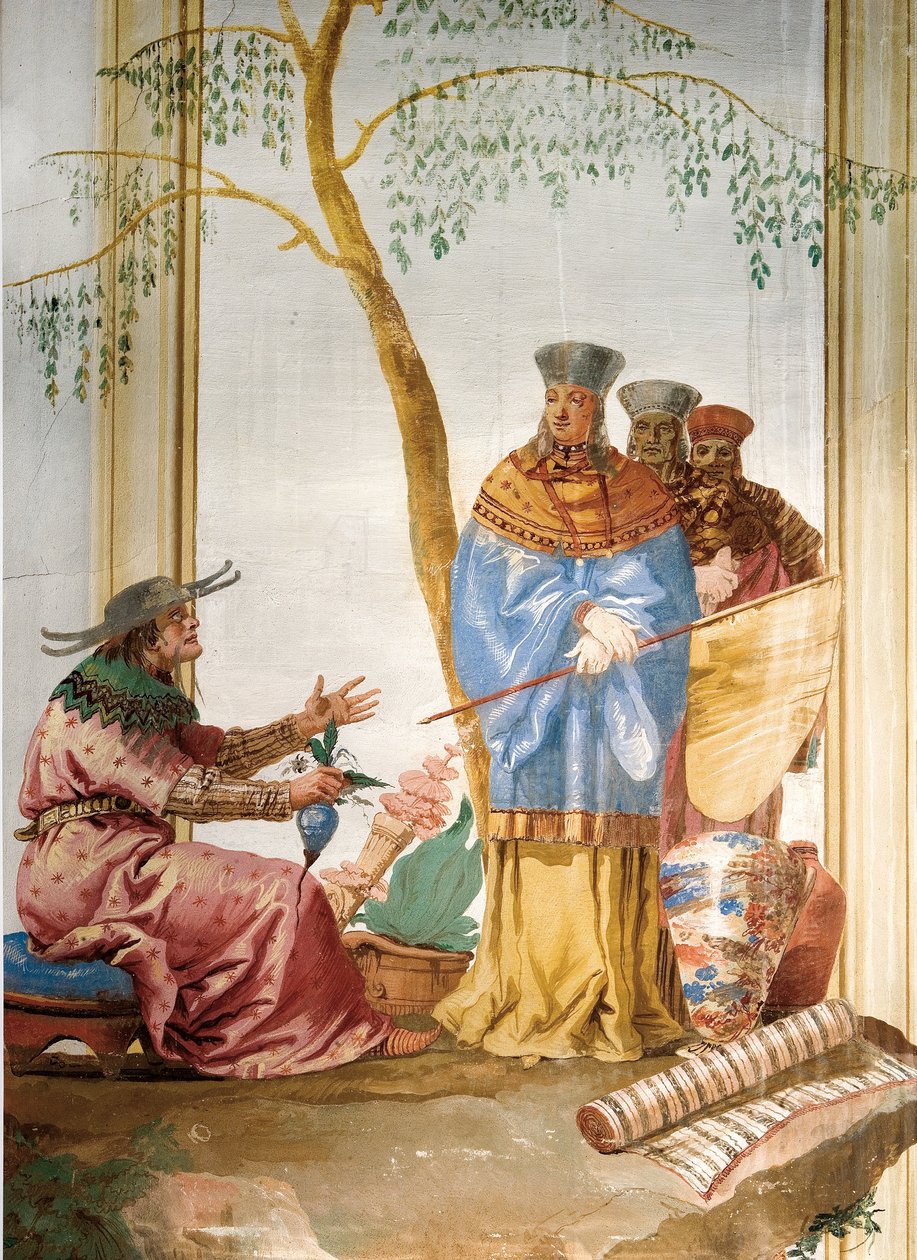 Yksityiskohta freskosta Kiinan huoneessa, Foresteriassa, 1757 tekijältä Giovanni Domenico Tiepolo