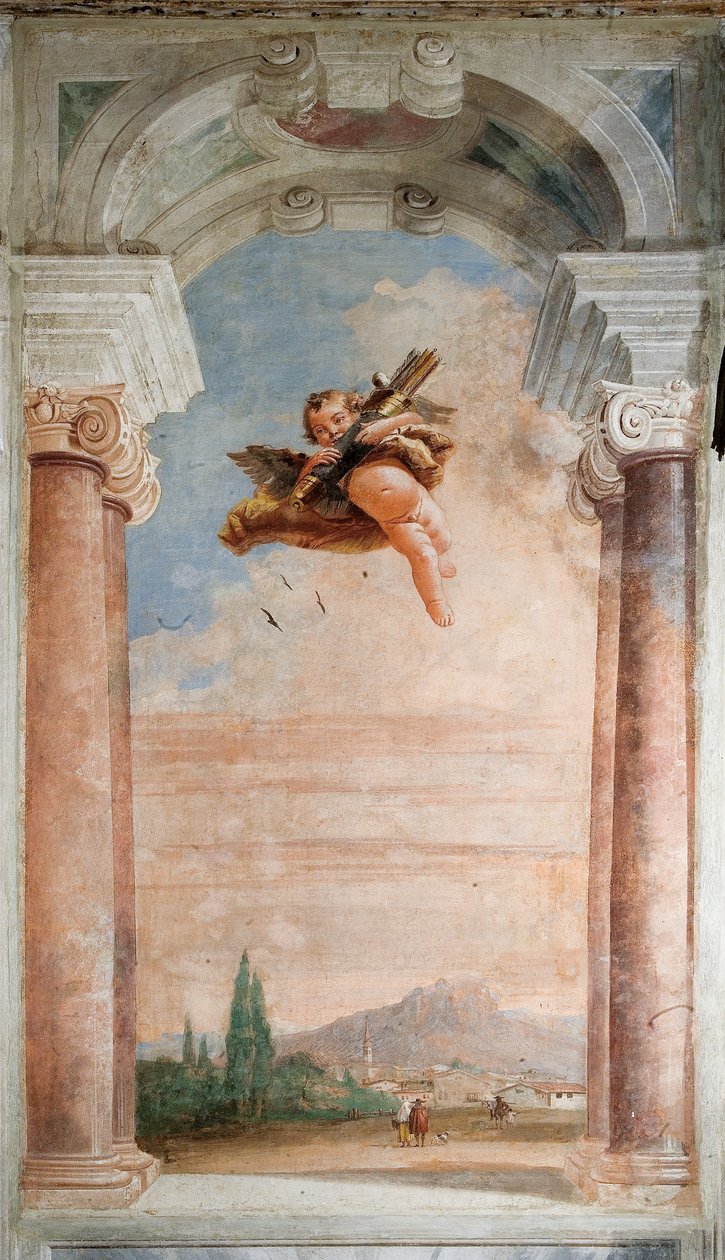 Maisema Cupidon kanssa Palazzinan Iliaksen huoneesta, 1757 tekijältä Giovanni Domenico Tiepolo