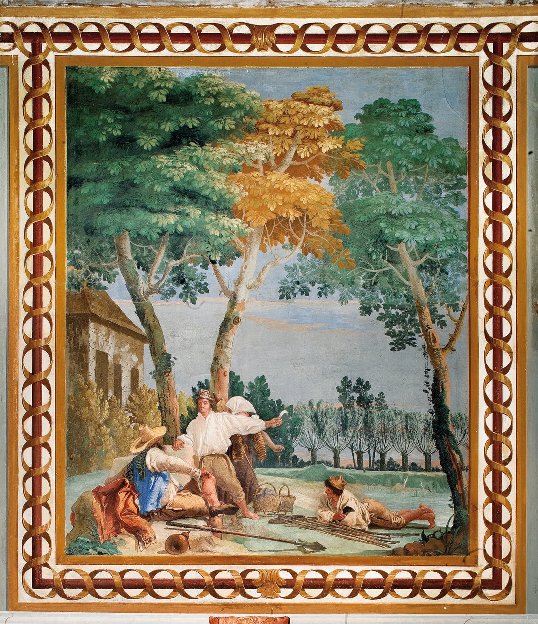 Talonpojat lepäävät maalaismaisten kohtausten huoneesta Foresteriassa, 1757 tekijältä Giovanni Domenico Tiepolo