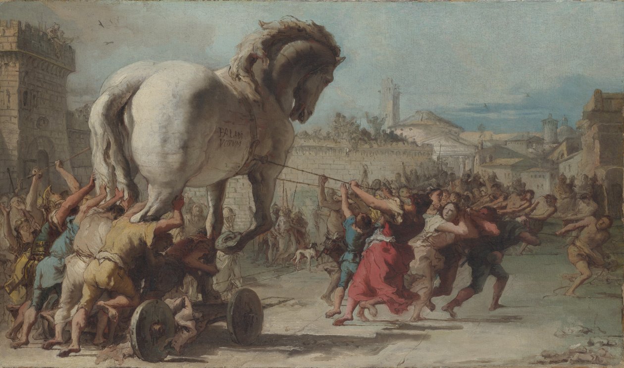 Troijan hevosen kulkue Troijaan, noin 1760 tekijältä Giovanni Domenico Tiepolo