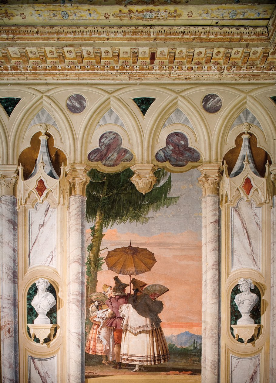 Kesäkävely, goottilaisen paviljongin huoneesta, Foresteriassa, 1757 tekijältä Giovanni Domenico Tiepolo
