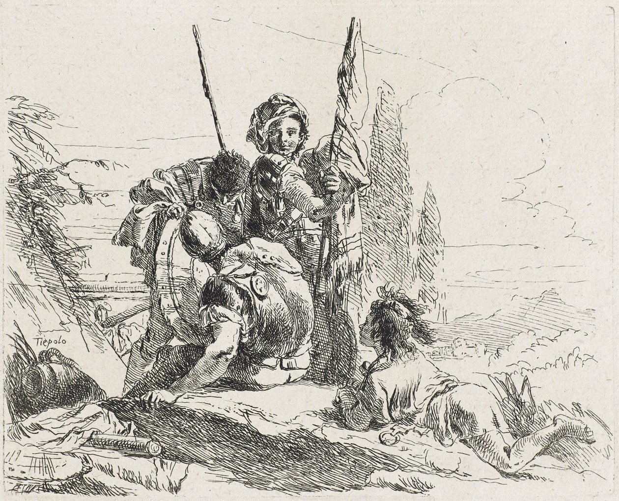 Kolme sotilasta ja poika, 1749 tekijältä Giovanni Domenico Tiepolo
