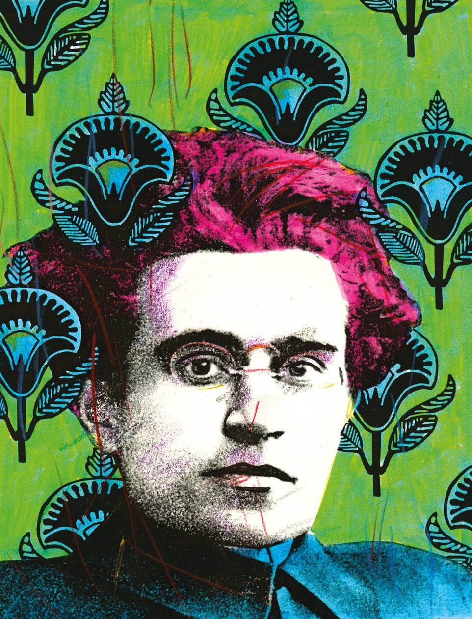 Antonio Gramscin muotokuva, 2008 (sekatekniikka) tekijältä Gianluca Costantini