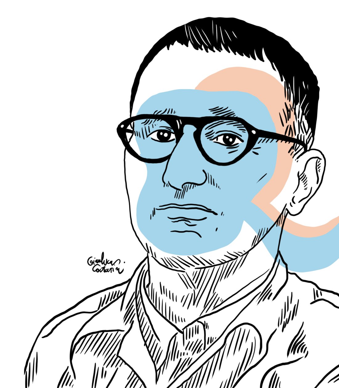 Bertolt Brechtin muotokuva, 2022 (digitaalinen) tekijältä Gianluca Costantini