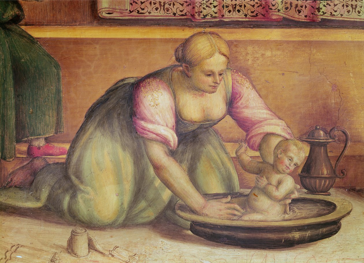 Yksityiskohta Pyhän Johannes Kastajan syntymästä, 1519 tekijältä Giannicola di Paolo