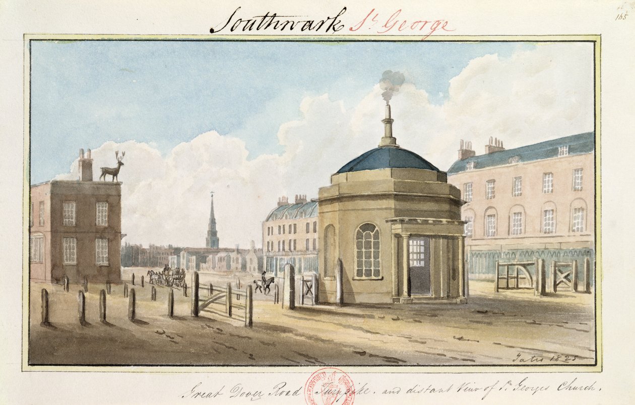 Great Dover Road Turnpike ja kaukainen näkymä St. Georgen kirkolle, 1825 Pennants