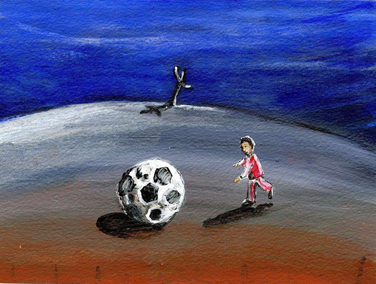 Löysin suuren jalkapallon, 2005, (öljy paperille) tekijältä Gigi Sudbury