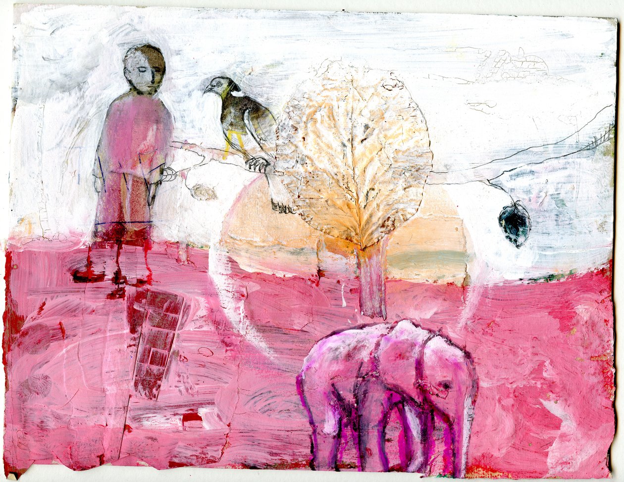 Wood Pigeon and Elephant, 2014 (sekoitettu media) tekijältä Gigi Sudbury