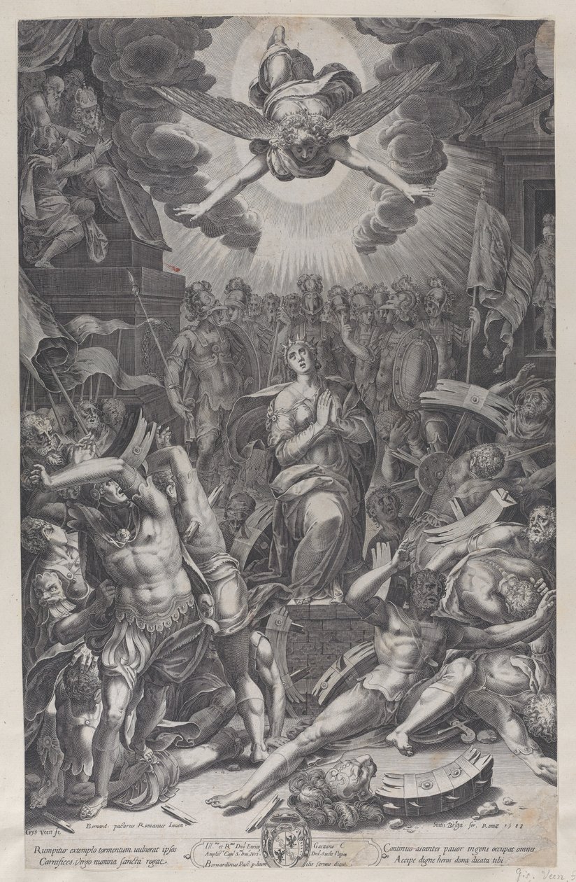 Pyhän Katariinan marttyyrikuolema Bernardino Passarin mukaan, 1588. tekijältä Gijsbert Van Veen