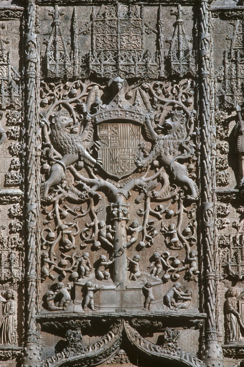 Yksityiskohta sisäänkäynnin julkisivu Museo Nacionalde Escultura Religiosa rakennettu 1488-96 kuva tekijältä Gil de Siloe