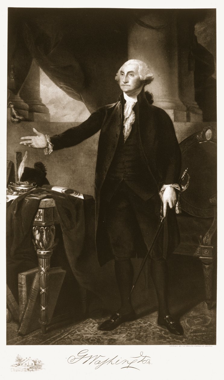 George Washington, Amerikan yhdysvaltojen ensimmäinen presidentti, pub. 1901 (syväpaino) (katso myös 84521 ja 85433) tekijältä Gilbert Stuart