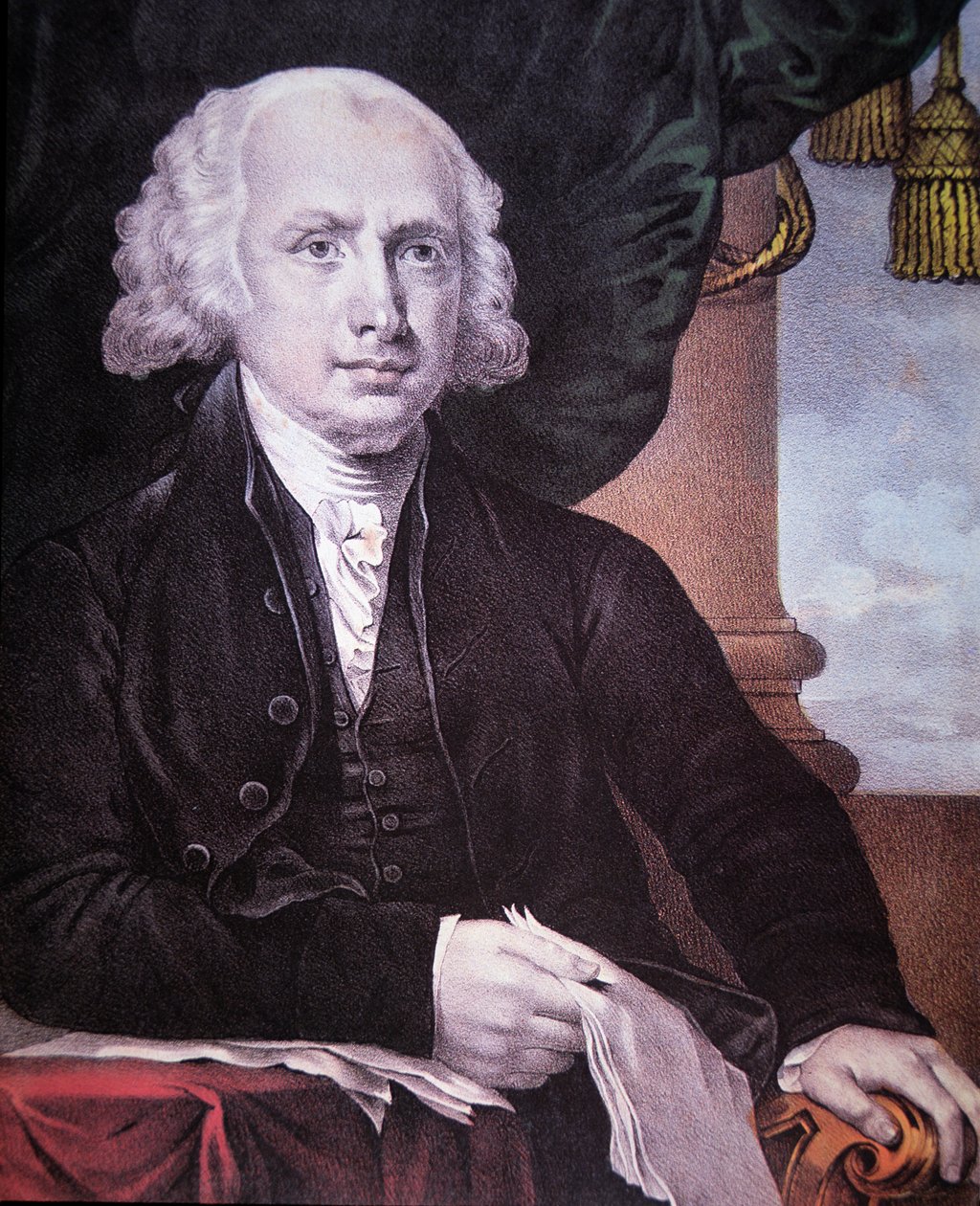 James Madison (1751-1836), julkaissut Nathaniel Currier (1813-88) (värilitho) tekijältä Gilbert (after) Stuart