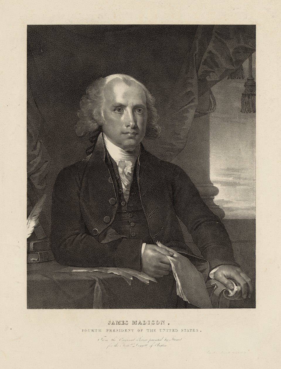 James Madison, Yhdysvaltain neljäs presidentti, n. 1828 (litho) tekijältä Gilbert (after) Stuart