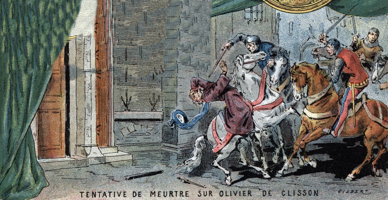 Olivier V de CLISSONin (1336-1407) connetable francais -murhayritys. Gilbertin kuvitus, 1800-luvun loppu. tekijältä Gilbert