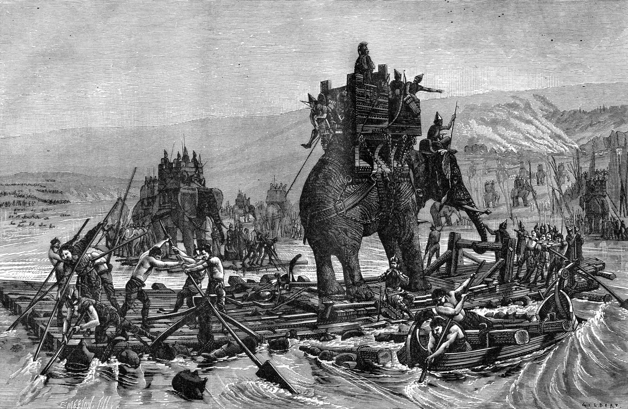 Hannibal ylittää Rhônen, 218 eKr. 1882-1884 tekijältä Gilbert