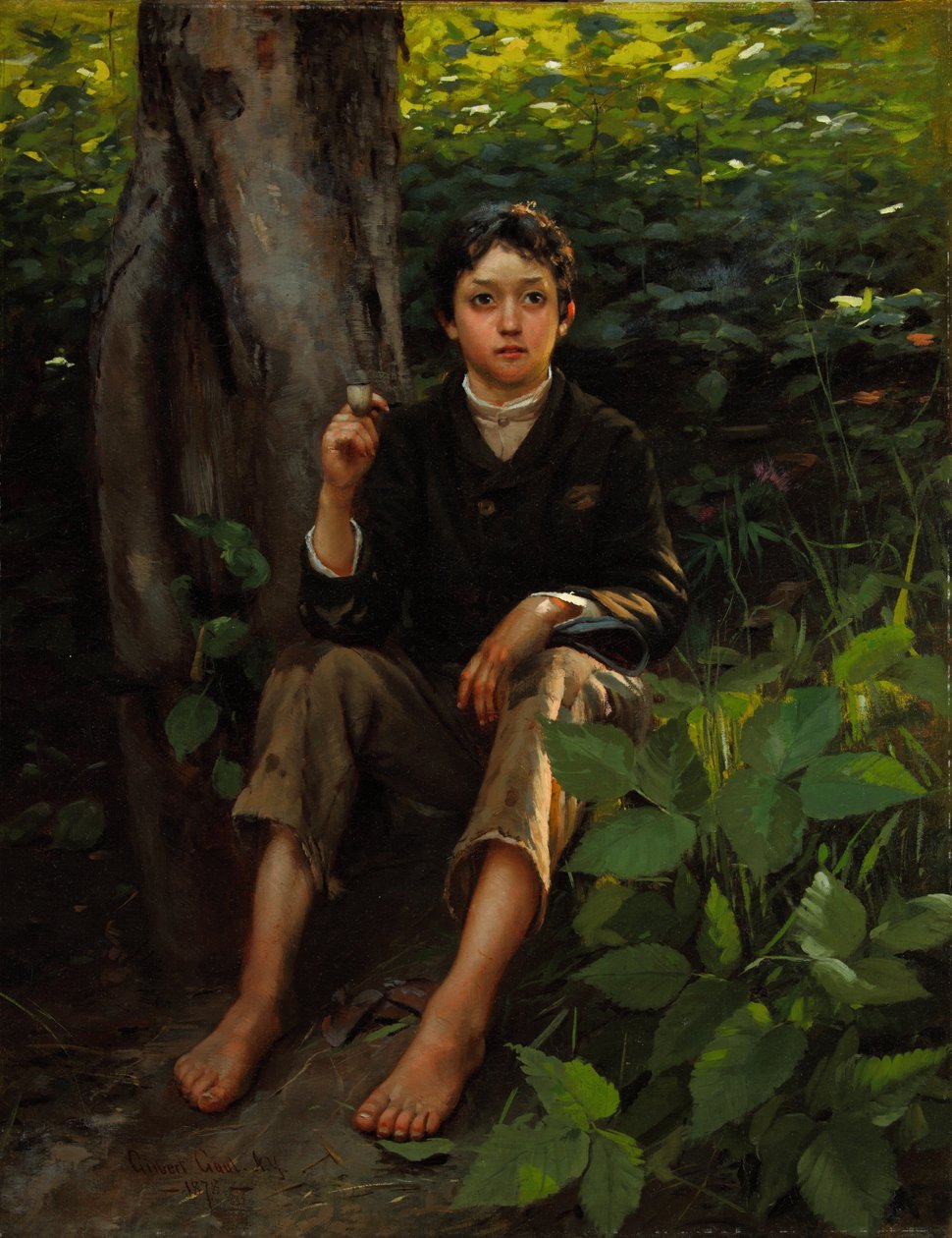 Hänen ensimmäinen savunsa 1878 (Öljy kankaalle) tekijältä Gilbert Gaul