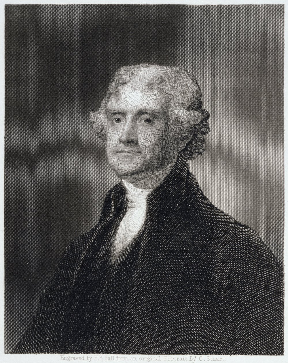 Thomas Jeffersonin muotokuva, kaiverrus Henry Bryan Hall (1808-84) tekijältä Gilbert Stuart