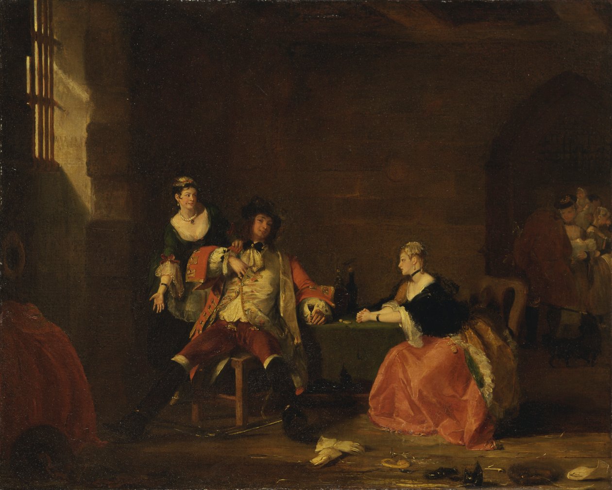 Kapteeni Macheath, jota Polly ja Lucy moittivat "Kerjäläisoopperassa", 1826 tekijältä Gilbert Stuart Newton