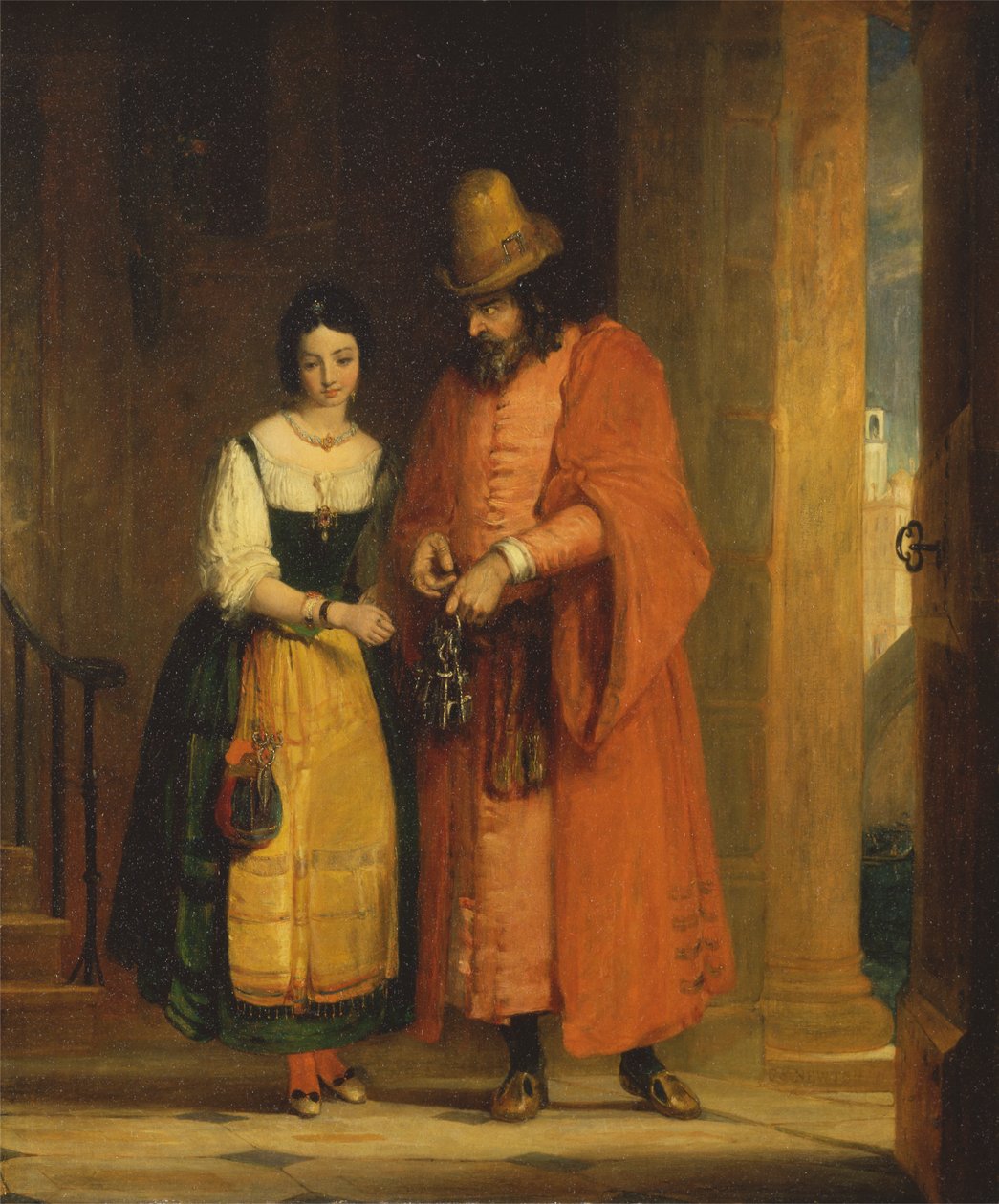 Shylock ja Jessica Venetsian kauppiaalta, II, ii tekijältä Gilbert Stuart Newton