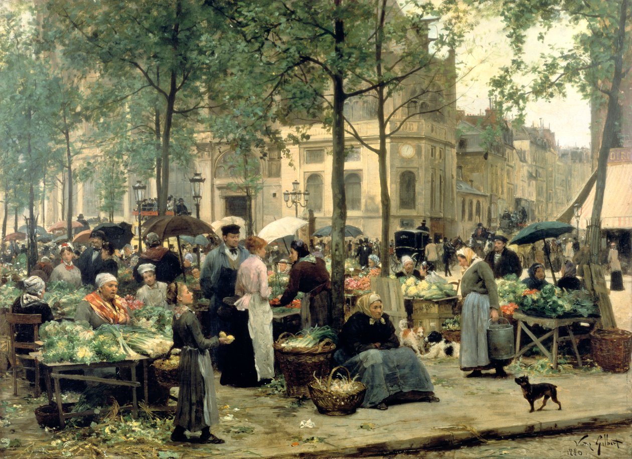 Kauppatori, Pariisi, 1880 tekijältä Gilbert Victor Gabriel