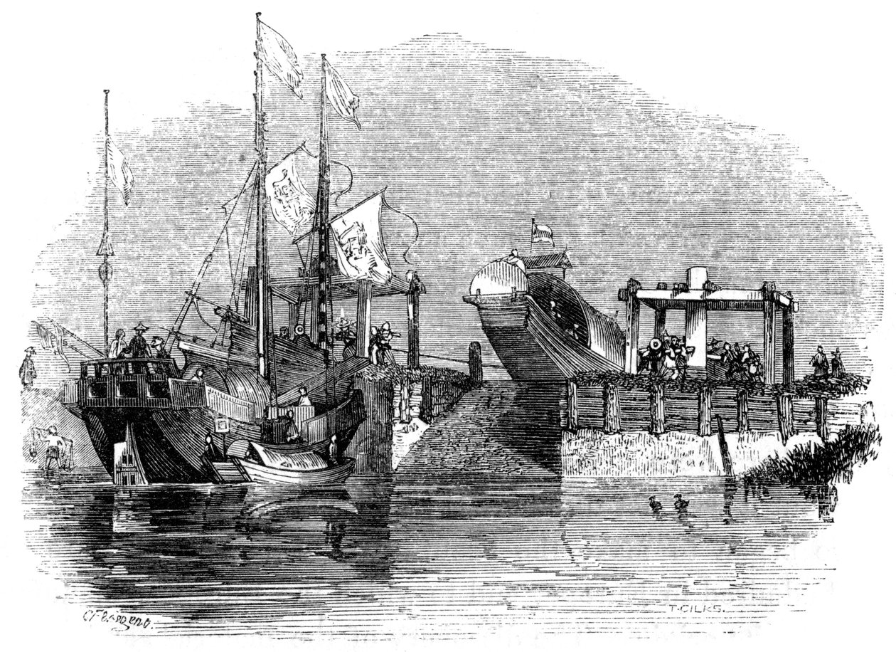 Vene vedetty sulkun tai kanavan sulun yli, 1847 tekijältä Giles