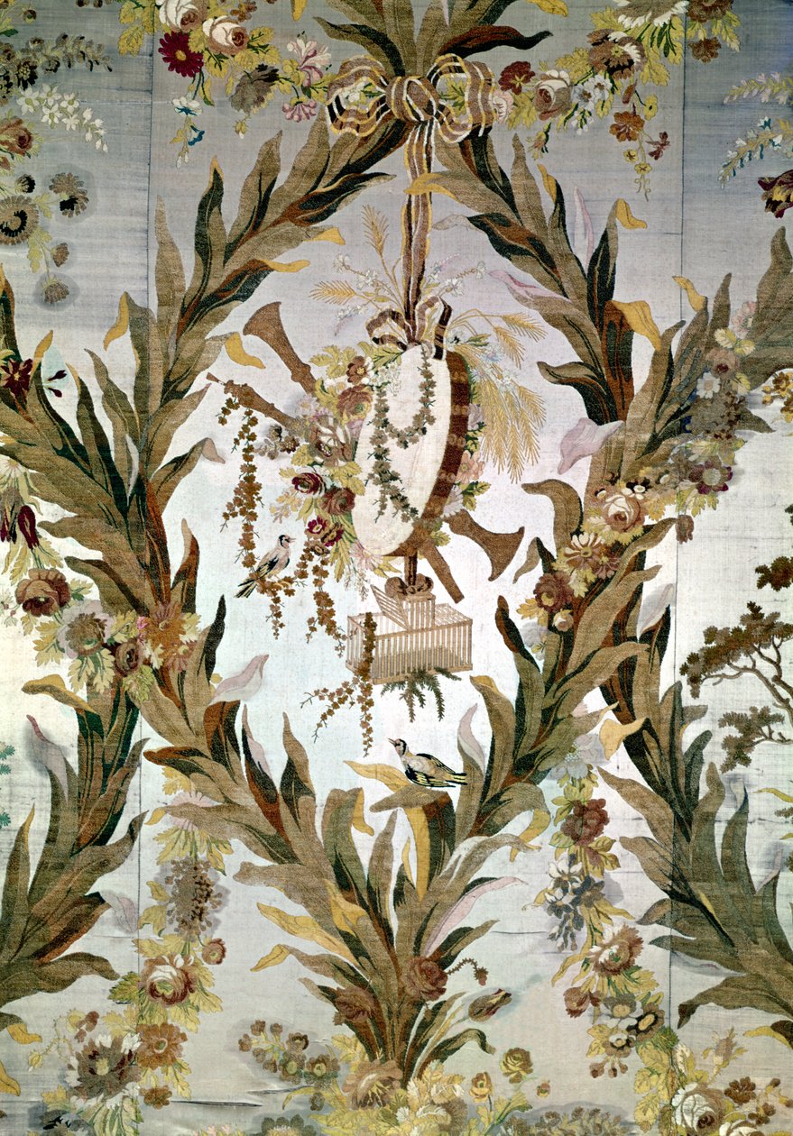Keisarinna-makuuhuoneen seinämaalaus silkki, 1787 (silkki) (yksityiskohta) tekijältä Gilles Gaudin