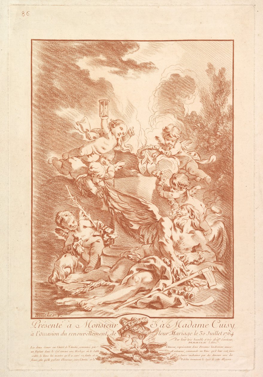 Allegoria avioliiton muistolle Allegoria muistojuhlille o..., 1700-luvun puoliväli. tekijältä Gilles Demarteau