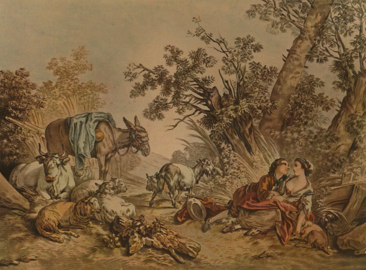 The Great Pastoral, nro 602, Pastoraalikohtaus, c1740-1770, 1913 tekijältä Gilles Demarteau