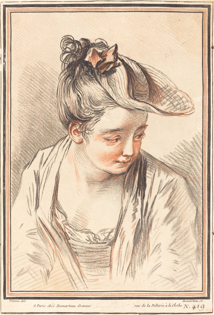 Nuoren naisen johtaja tekijältä Gilles Demarteau, the Elder after Antoine Watteau