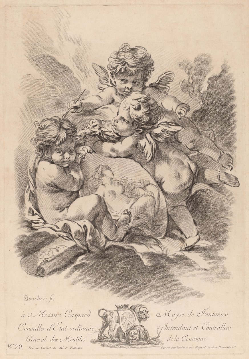Allegoria maalaamisesta kolmella kerubilla (99) tekijältä Gilles Demarteau the Elder after François Boucher
