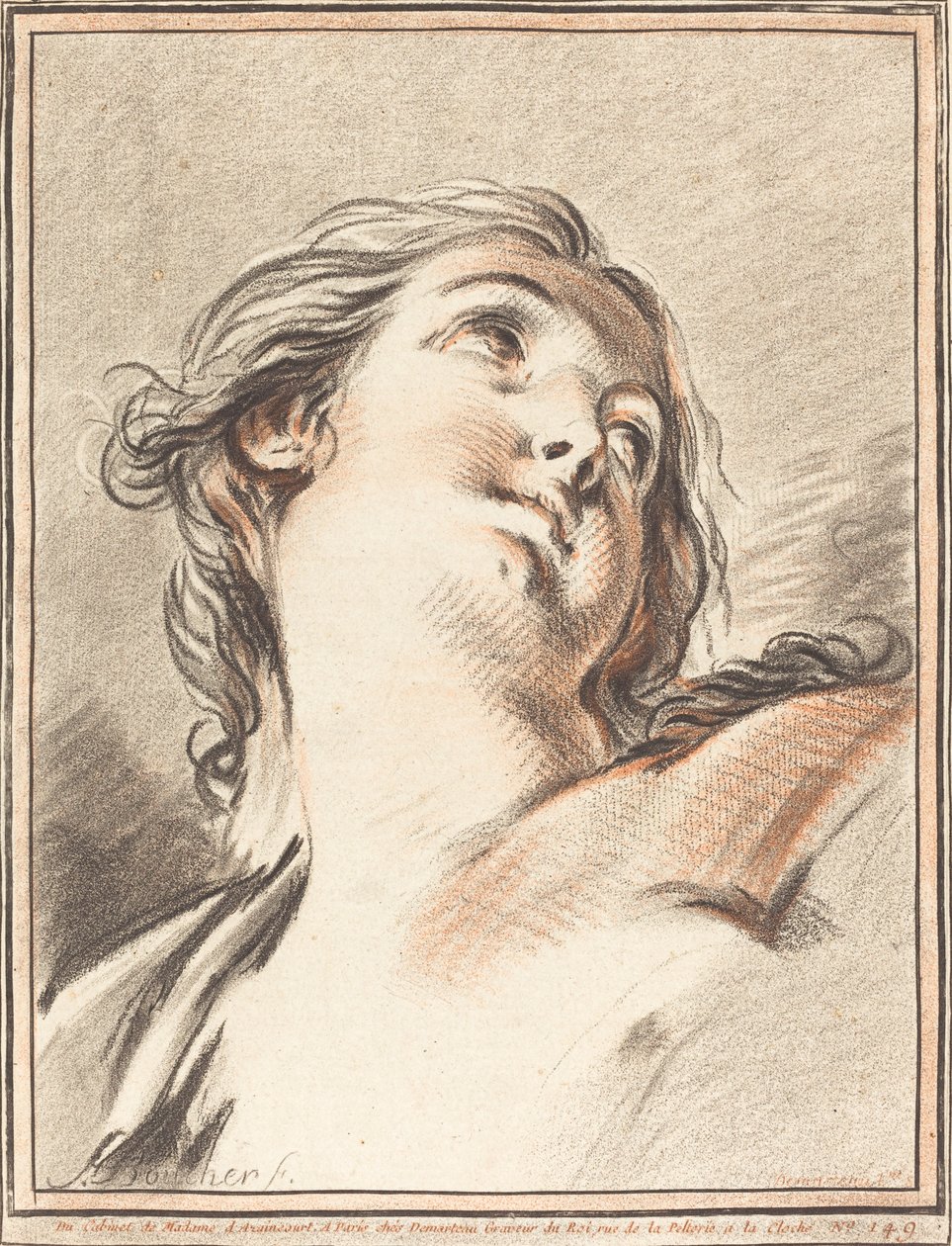 Ylöspäin katsovan naisen johtaja tekijältä Gilles Demarteau, the Elder after François Boucher