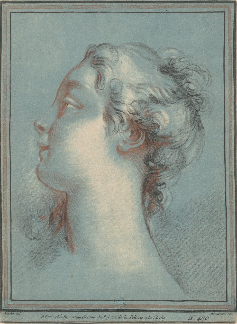 Nuoren naisen pää kasvot vasemmalle tekijältä Gilles Demarteau, the Elder, after François Boucher