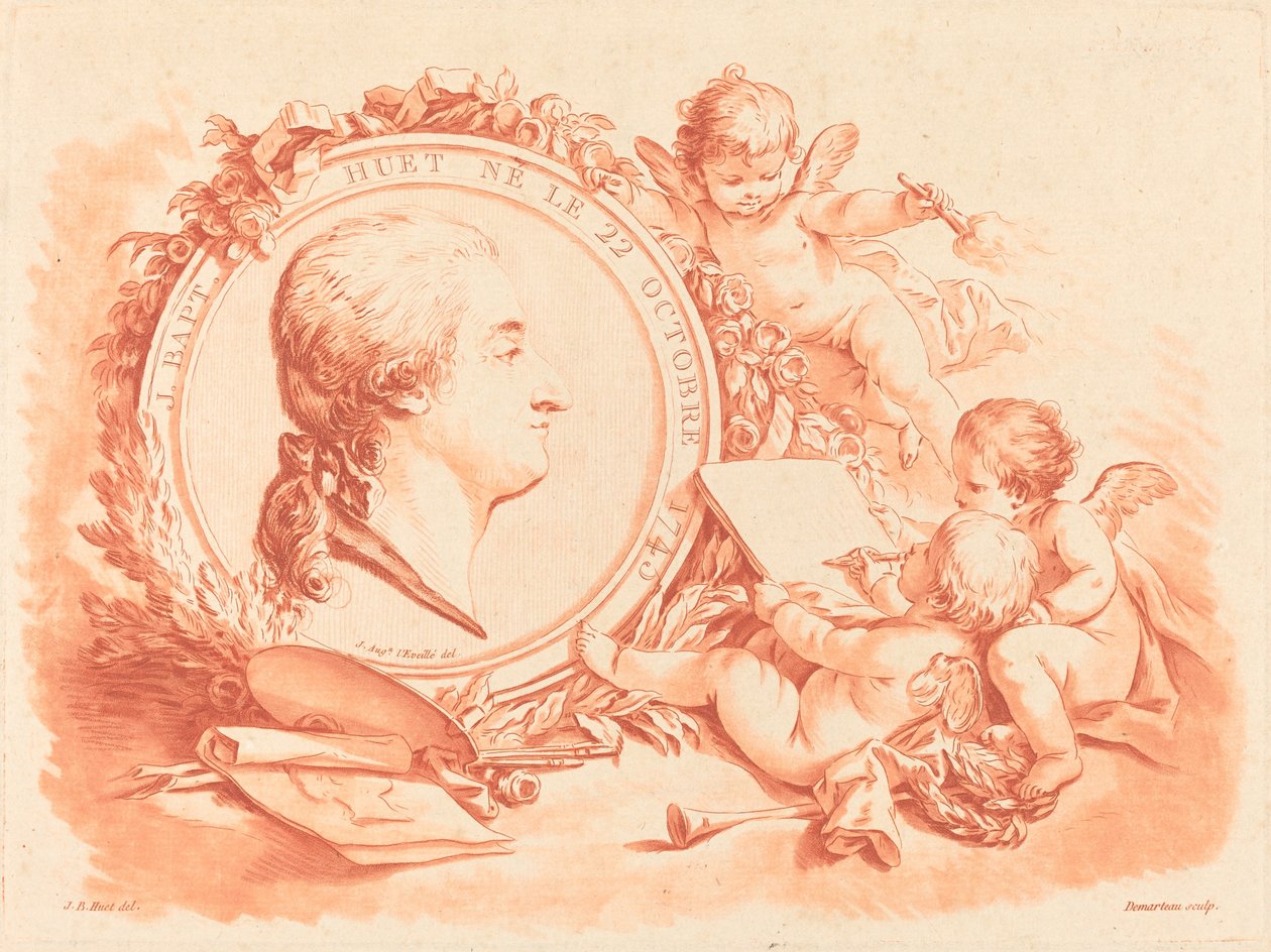 Jean-Baptiste Hüetin allegorinen muotokuva tekijältä Gilles Demarteau, the Elder after Jean Baptiste Hüet, I after Jean Augustin Léveillé