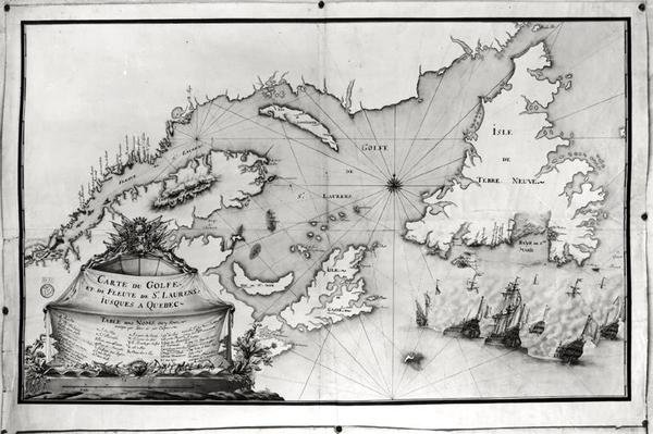 Pyhän Laurentiuksenlahden ja -joen kartta, 1699. tekijältä Gilles Gabriel de Saccardi