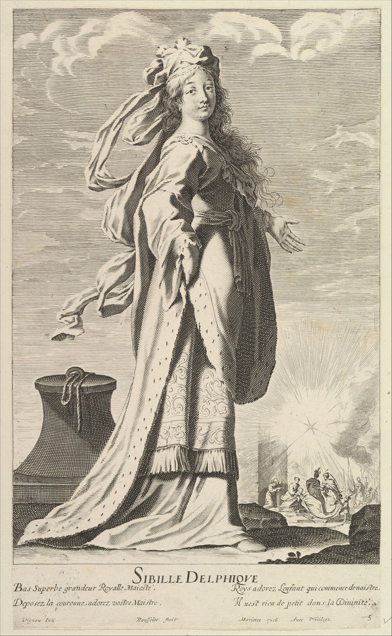 Delphic Sibyl, n. 1635. Tekijät: Gilles Rousselet, Abraham Bosse. tekijältä Gilles Rousselet and Abraham Bosse