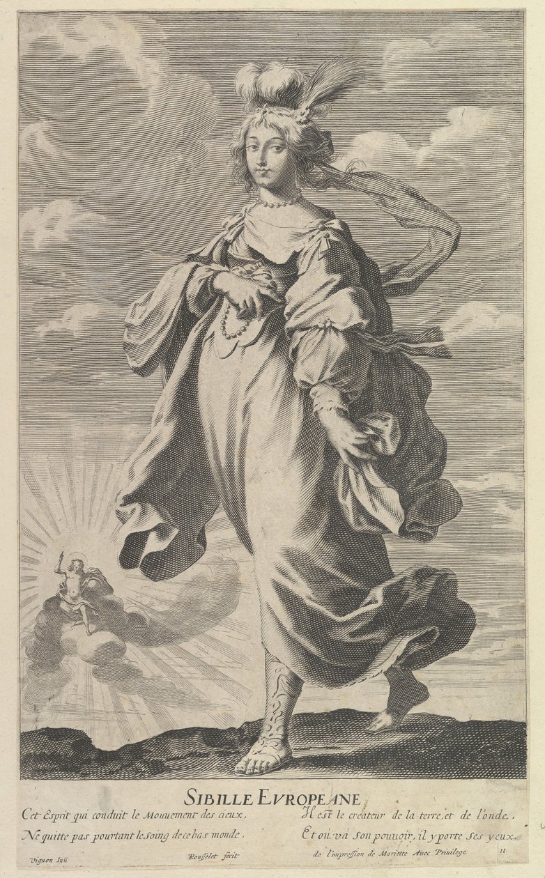 Eurooppalainen Sibylla, n. 1635. Tekijät: Gilles Rousselet, Abraham Bosse. tekijältä Gilles Rousselet and Abraham Bosse