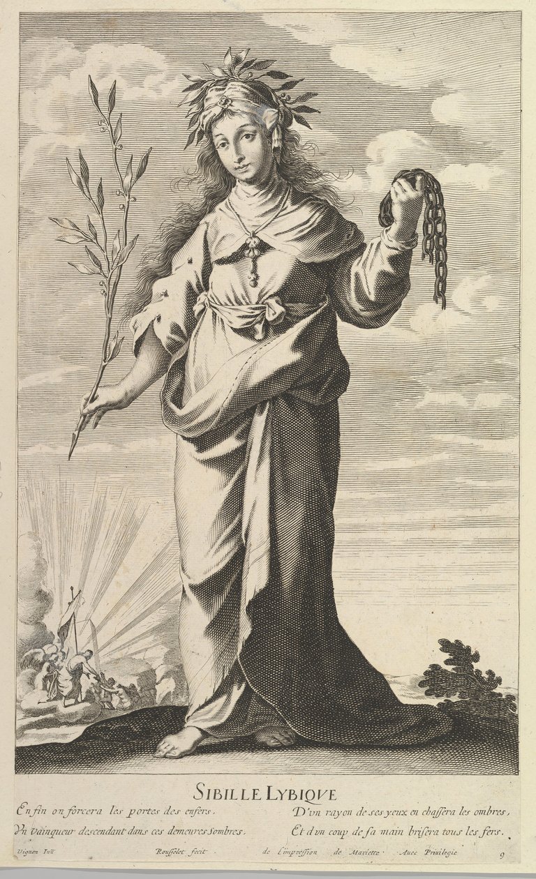 Lybian Sibyl, n. 1635. Tekijät: Gilles Rousselet, Abraham Bosse. tekijältä Gilles Rousselet and Abraham Bosse