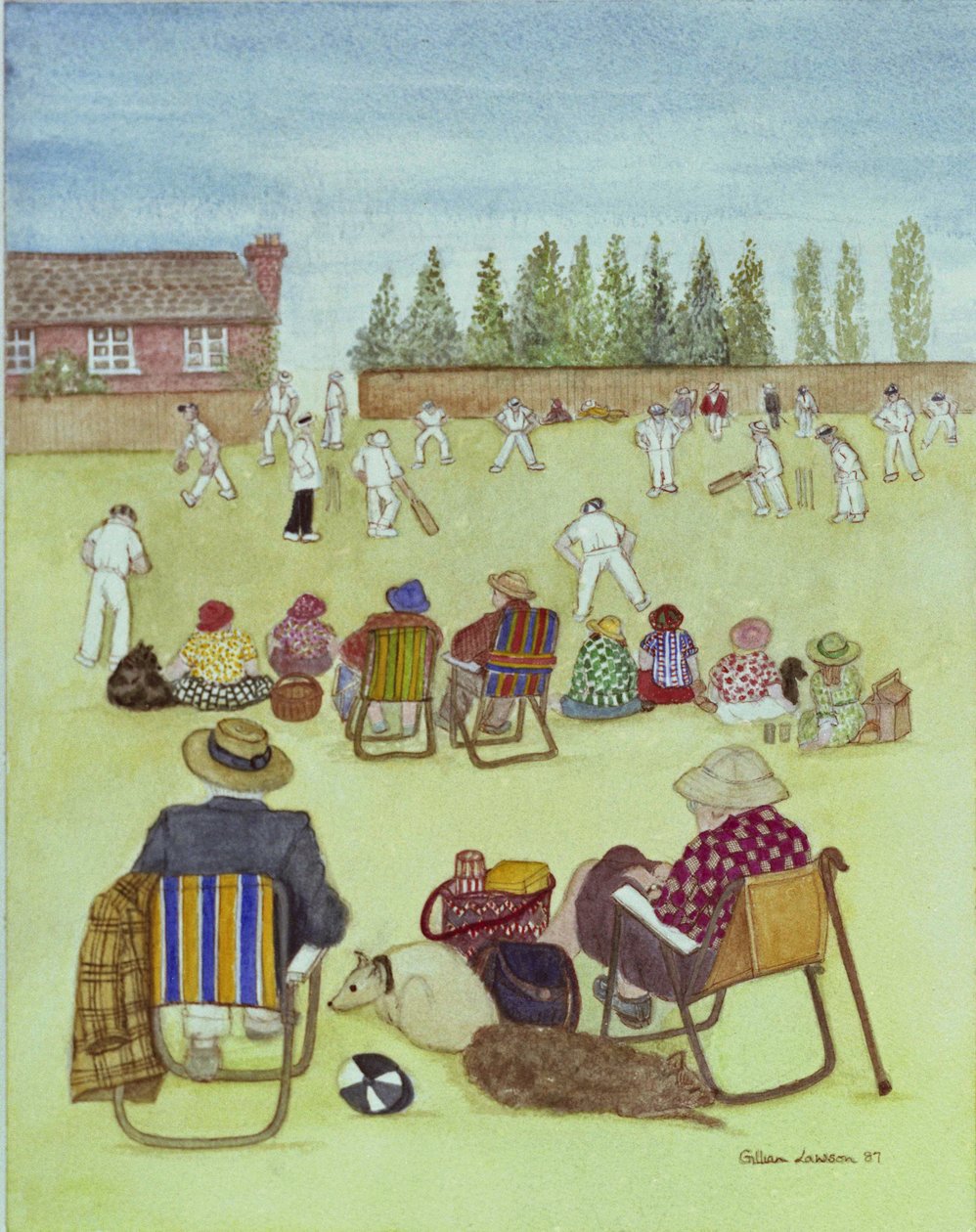 Cricket on the Green, 1987 (akvarelli paperille) tekijältä Gillian Lawson
