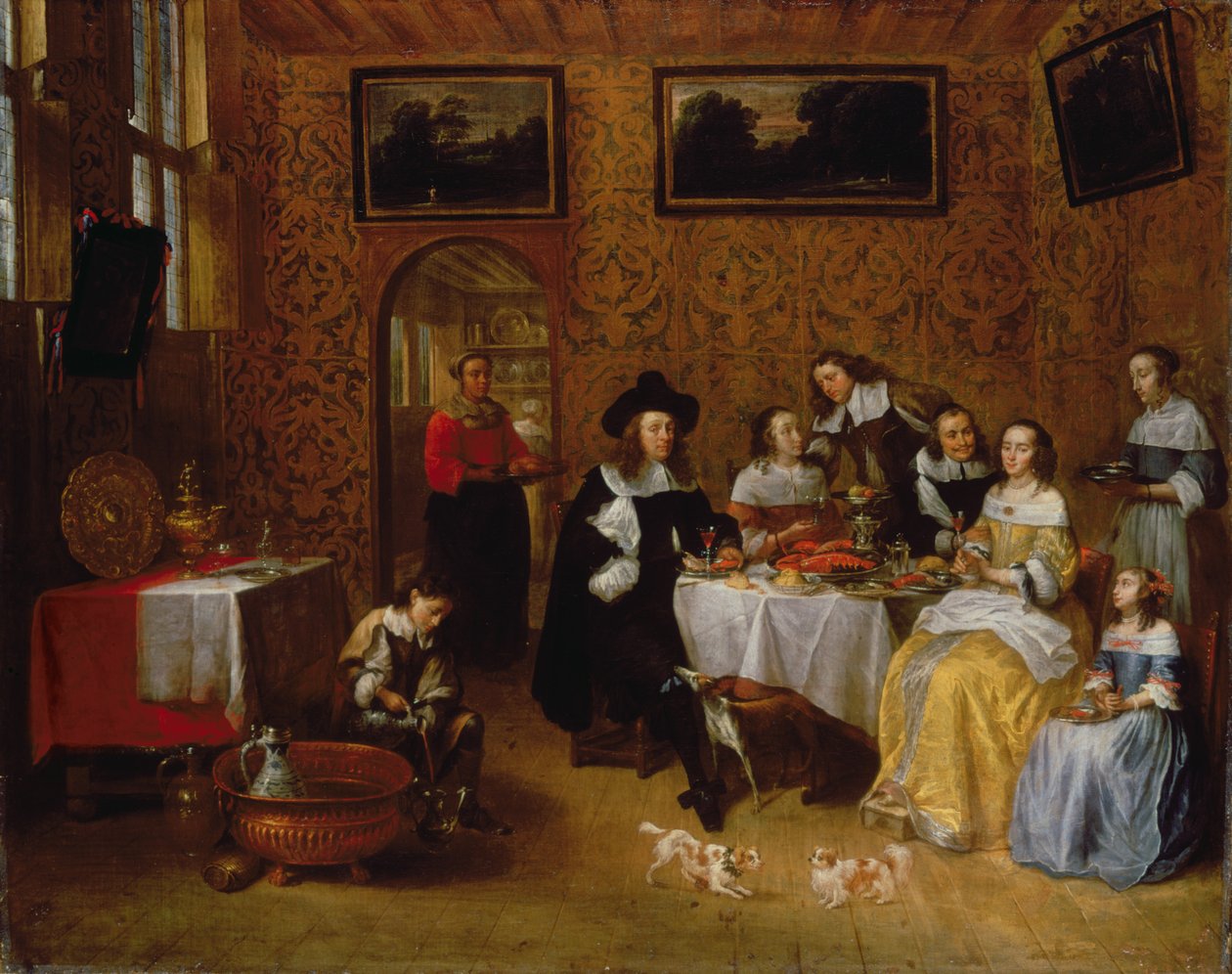 Jaloperheen ruokailu tekijältä Gillis van Tilborgh the younger