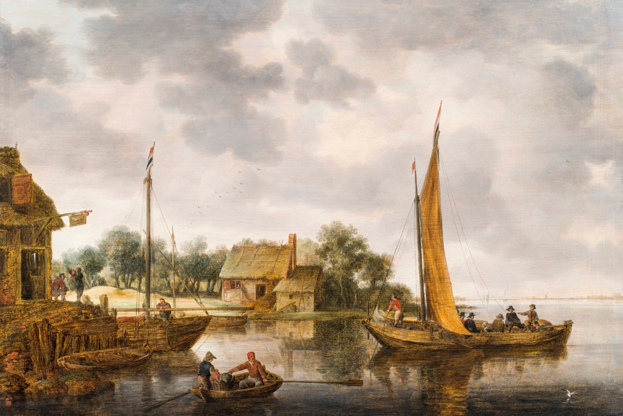 Jokimaisema lautalla, n. 1640-luku (öljy paneelissa) tekijältä Gillis Peeters