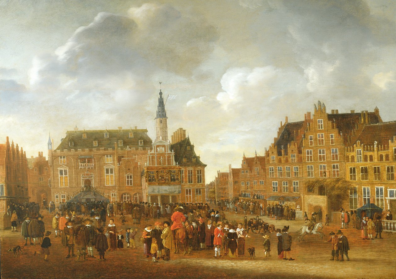 Munsterin rauhansopimuksen julistus vuonna 1648 Haarlemin kaupungintalon parvekkeelta tekijältä Gillis Rombouts