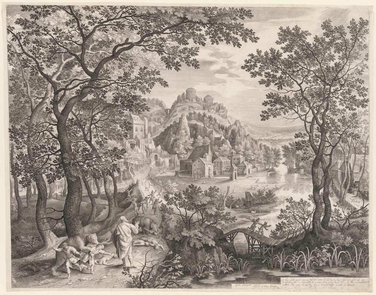Elisa kiroaa Beetelin lapset, jotka karhut nielevät, 1602. tekijältä Gillis van Coninxloo